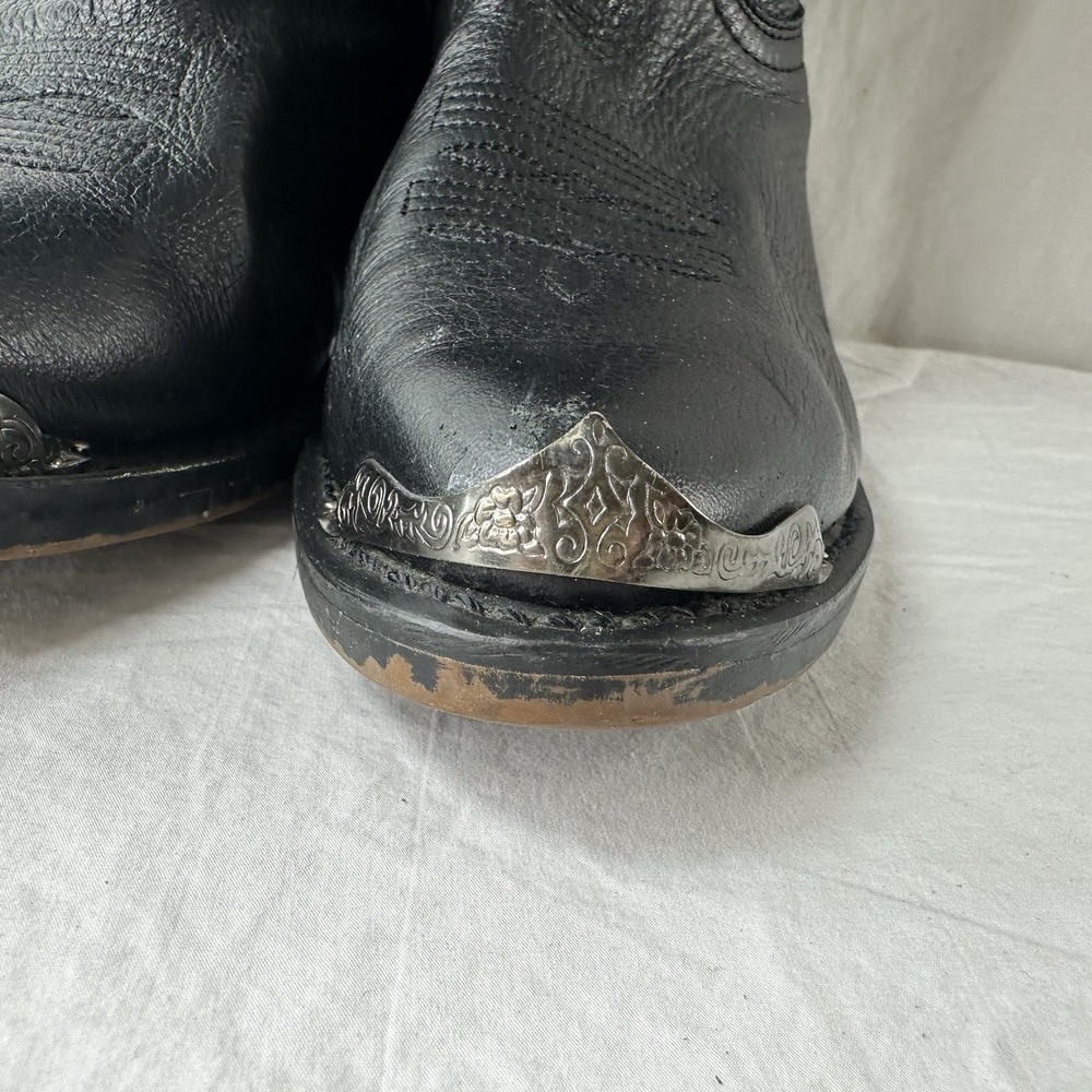 Vintage Durango Black Leather Cowboy Biker Boots RD560 Women's Sz 8 M Toe Rands - Picture 4 of 11